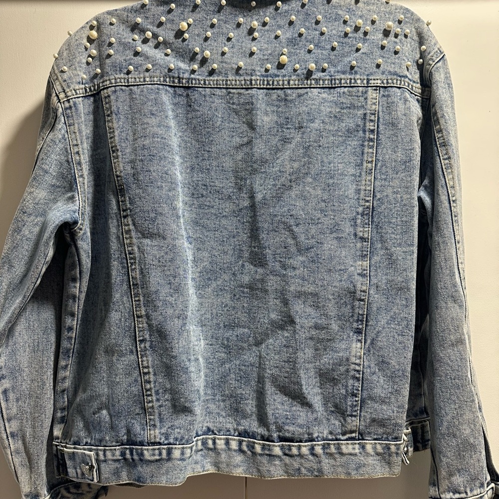 Women's XL Embroidered Pearl Denim Jean Jacket Coat - Picture 2 of 16